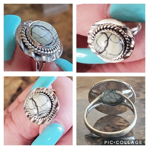 Genuine White Buffalo Turquoise Ring Size 7 - Picture 4 of 6